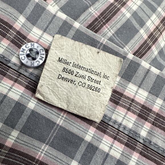 Cinch Shirt Mens XL Gray Pink Plaid Button Down Long Sleeve Western Rodeo Cowboy - Picture 9 of 12